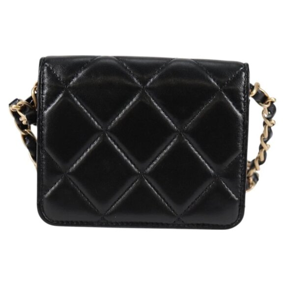 CHANEL Matelasse Chain Pouch Shoulder Bag Lamb Skin Black Gold CC Auth 127795M - Picture 3 of 14